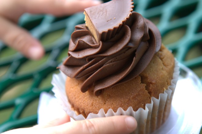 Peanut butter cupcake with dark chocolate frosting -- why didn't I think of that?
