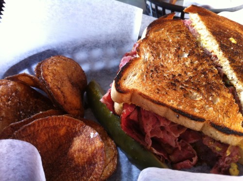 "The Pastramisseur" house-smoked pastrami with brown mustard on rye.