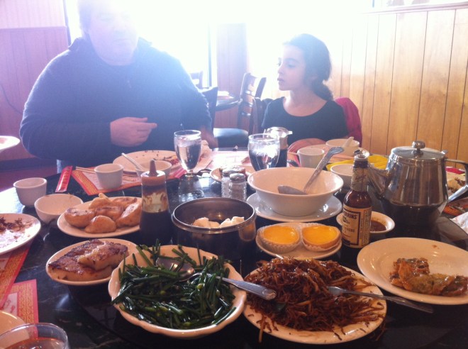 Our dim sum spread on the lazy susan.