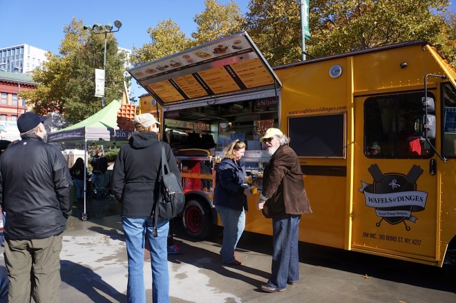 The Wafels and Dinges truck from New York parked in Providence for the Food Truck Bash.