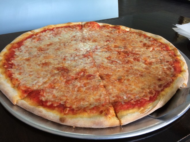 Thin crust, the right ratio of tomato to cheese -- it looks like a New York pizza.