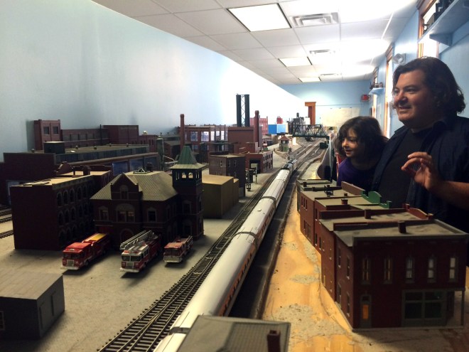 Admiring the trains in action