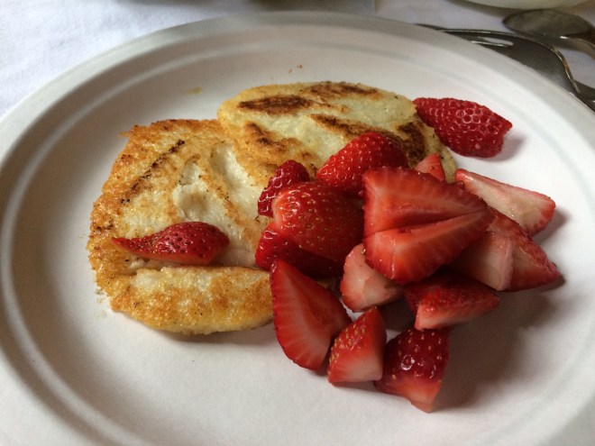 Johnny cakes with strawberries.
