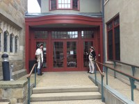 To give you that Revolutionary War feel, you might be greeted at the door.